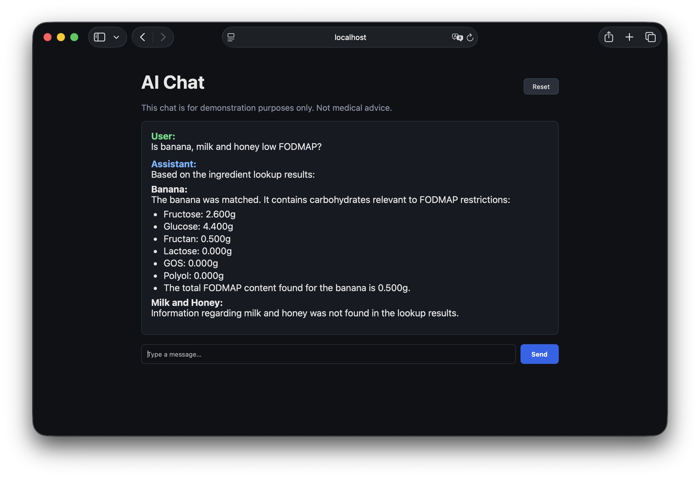 AI chat answering a FODMAP
  question