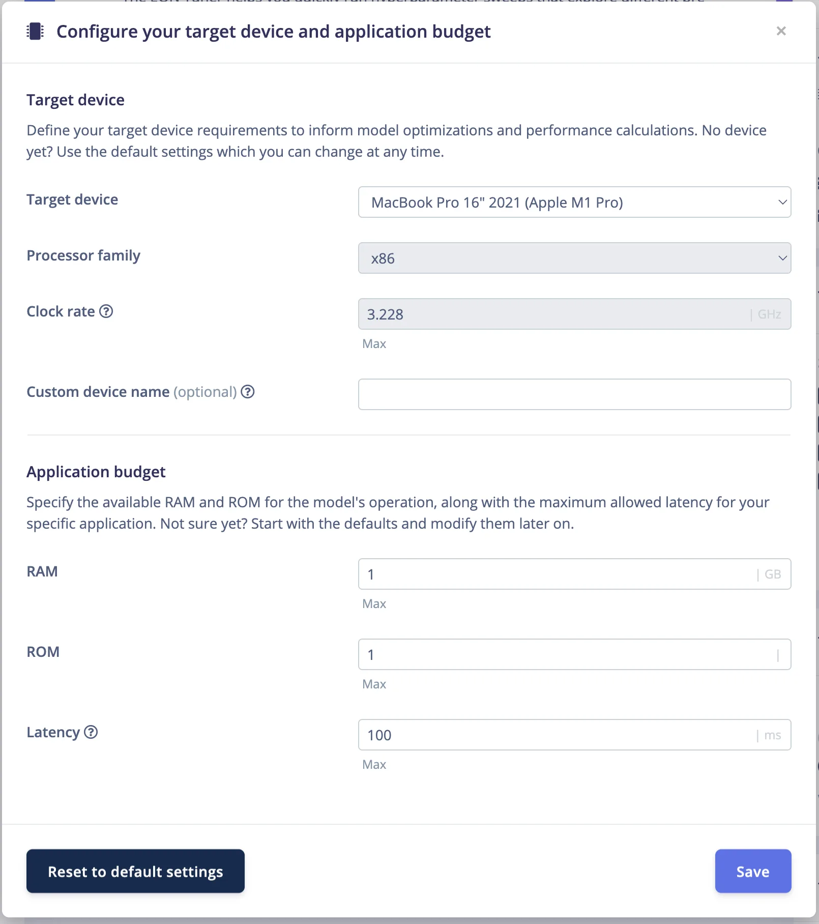 Configure target device